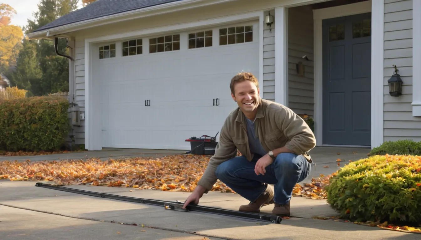 Friendly garage door provider inspecting a residential garage door track in Gaithersburg