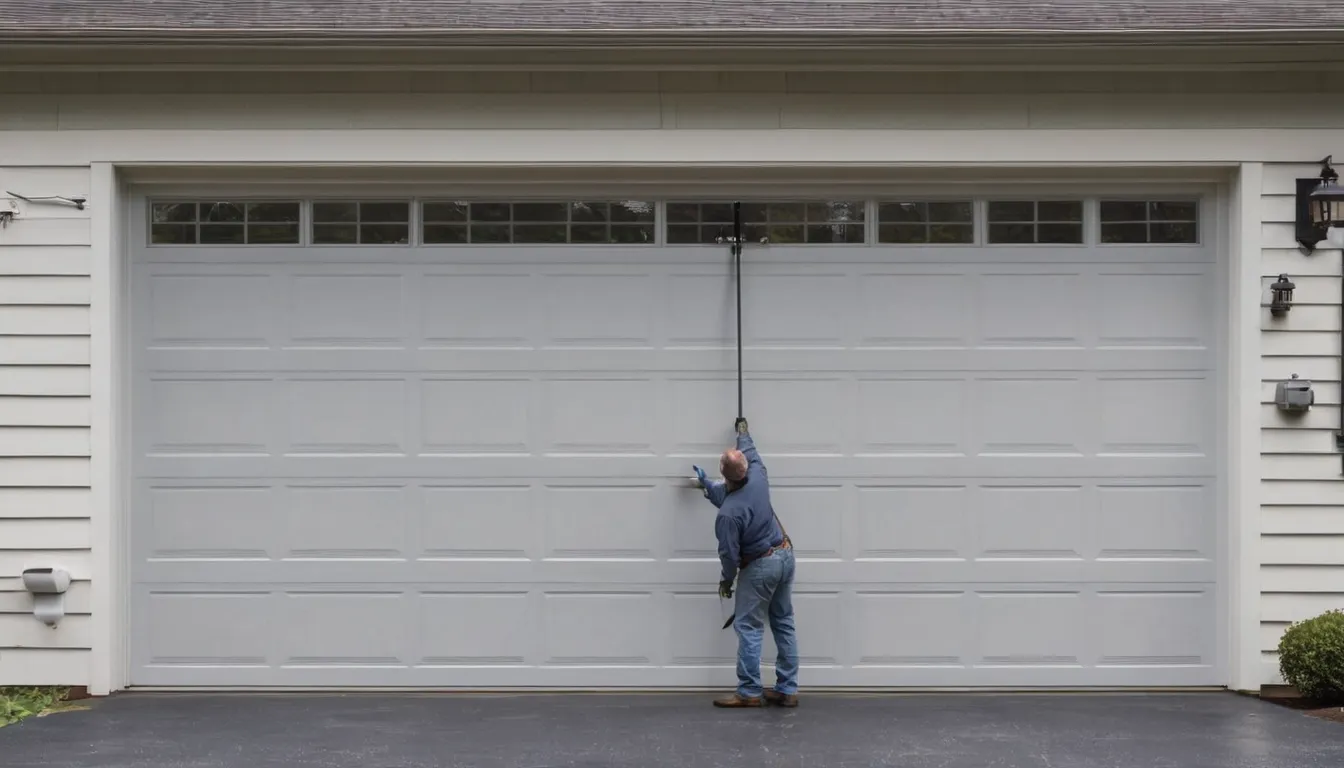 Provider inspecting a garage door torsion spring at a home in Gaithersburg