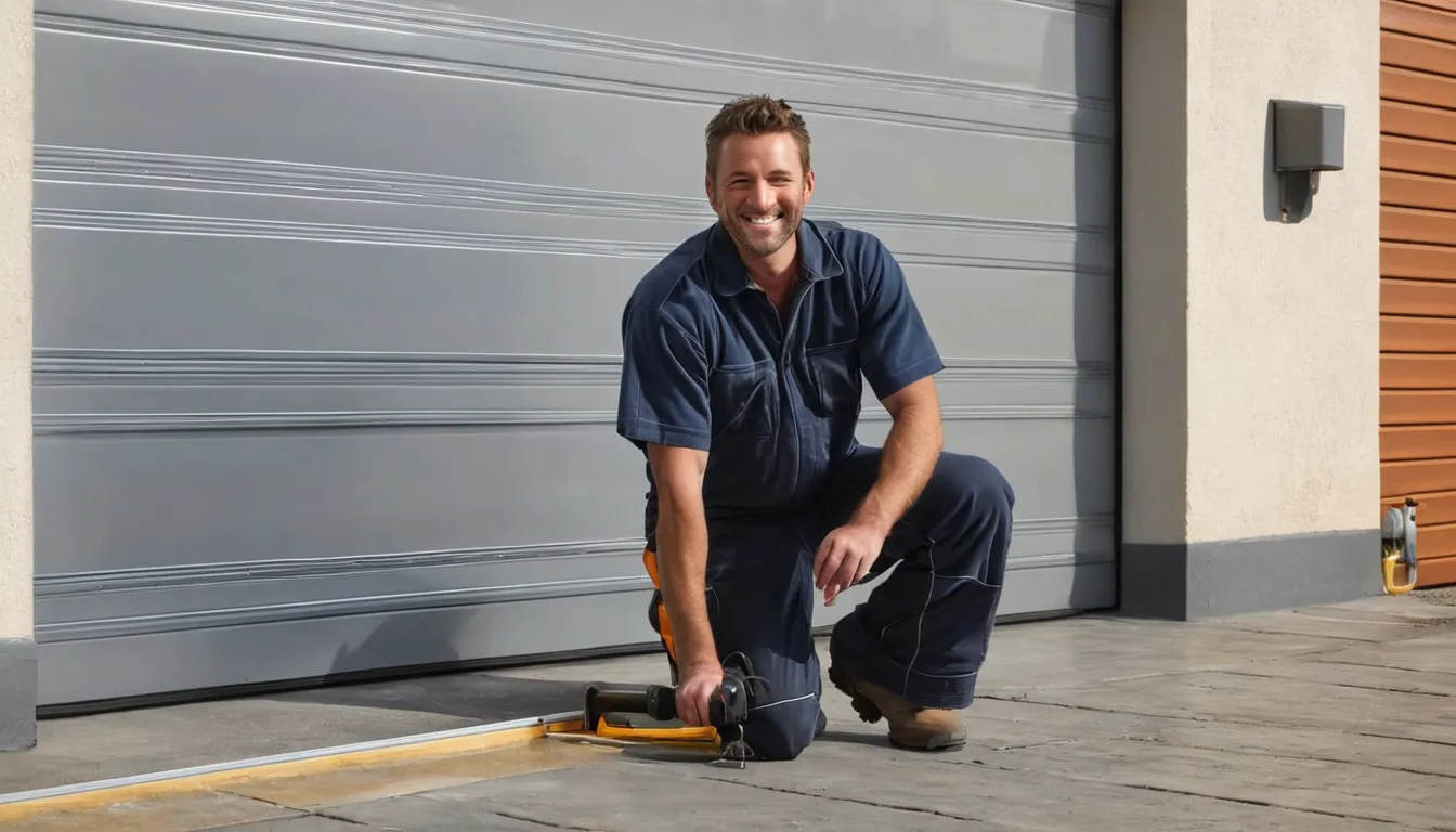 A garage door provider checking a door track in the Gaithersburg area